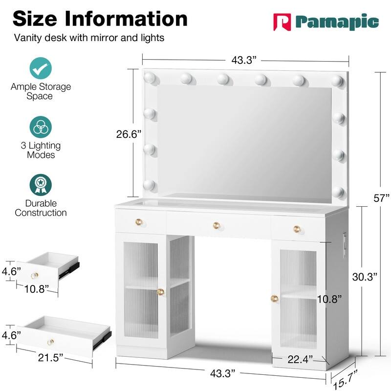 Makeup Vanity with 3 Modes Lighted Mirror & 12 LED Bulbs
