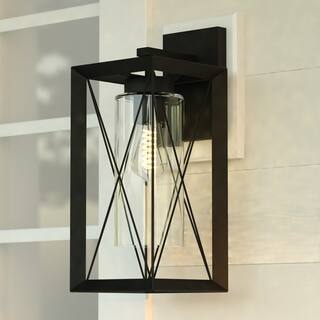 VAXCEL Milton 16.75 in. H 1-Light Matte Black Transitional Outdoor Wall Sconce, Steel, Clear Glass Shade, LED Compatible