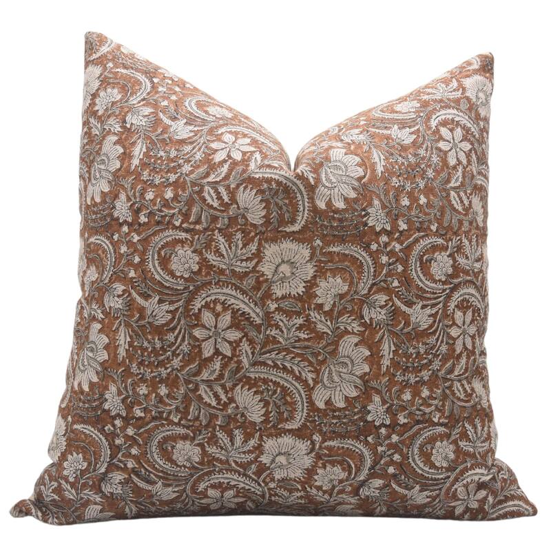 Linen Boho Block print pillow Cover - Kundanvan - Pillow Covers - 14" x 20"