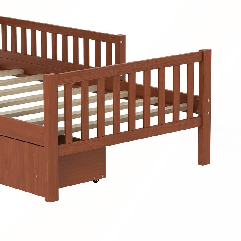 Twin Size Wood Platform Bed with Guardrails