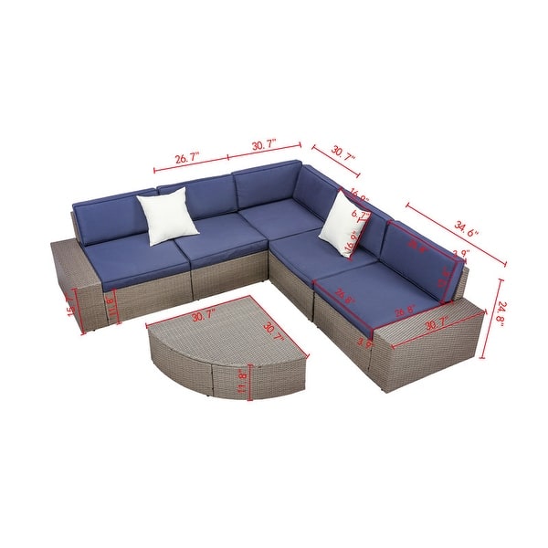 PATIO FESTIVAL 6Piece Wicker Outdoor Sofa Sectional Conversation Set