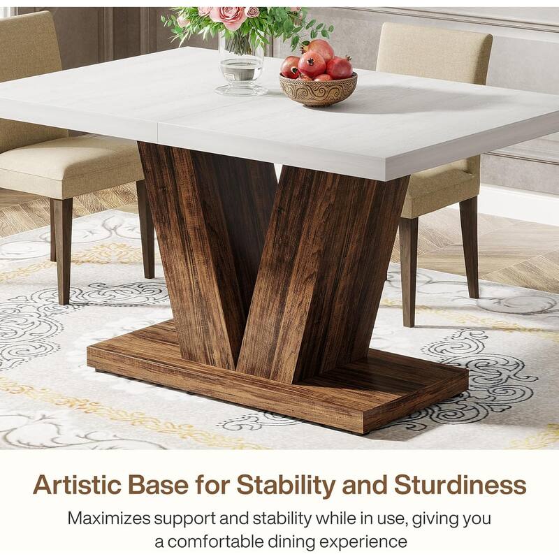 47-Inch Wooden Dining Table with Heavy Duty Pedestal, Farmhouse Kitchen Dinner Table for Home