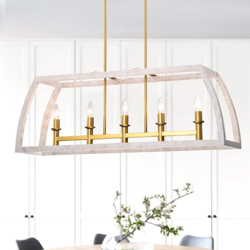 Nermin 39 Inch Modern Kitchen Island Brass Finish Chandelier 5-Light