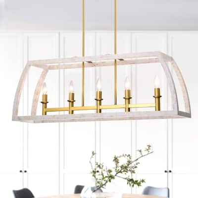 Nermin 39 Inch Modern Kitchen Island Brass Finish Chandelier 5-Light