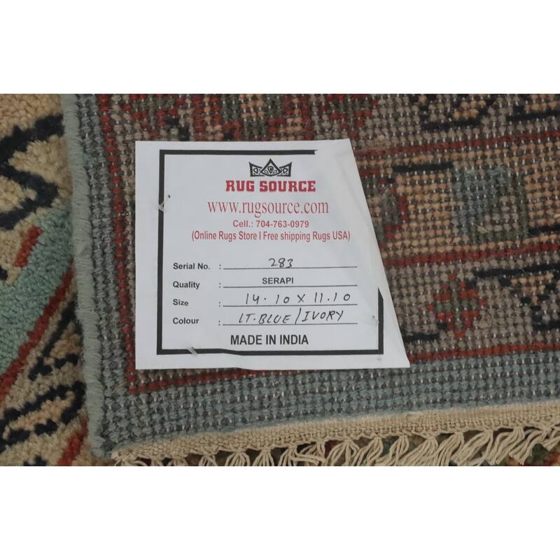 Hand-knotted Transitional Wool Carpet Blue Oushak Rug Floral Oriental Area Rug - 14' 10'' X 11' 10''