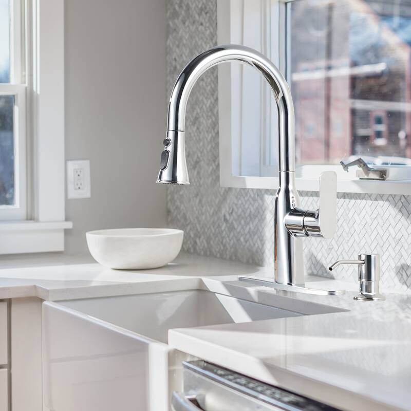 WOWOW Pull-Down Sprayer Kitchen Faucet with Soap Dispenser