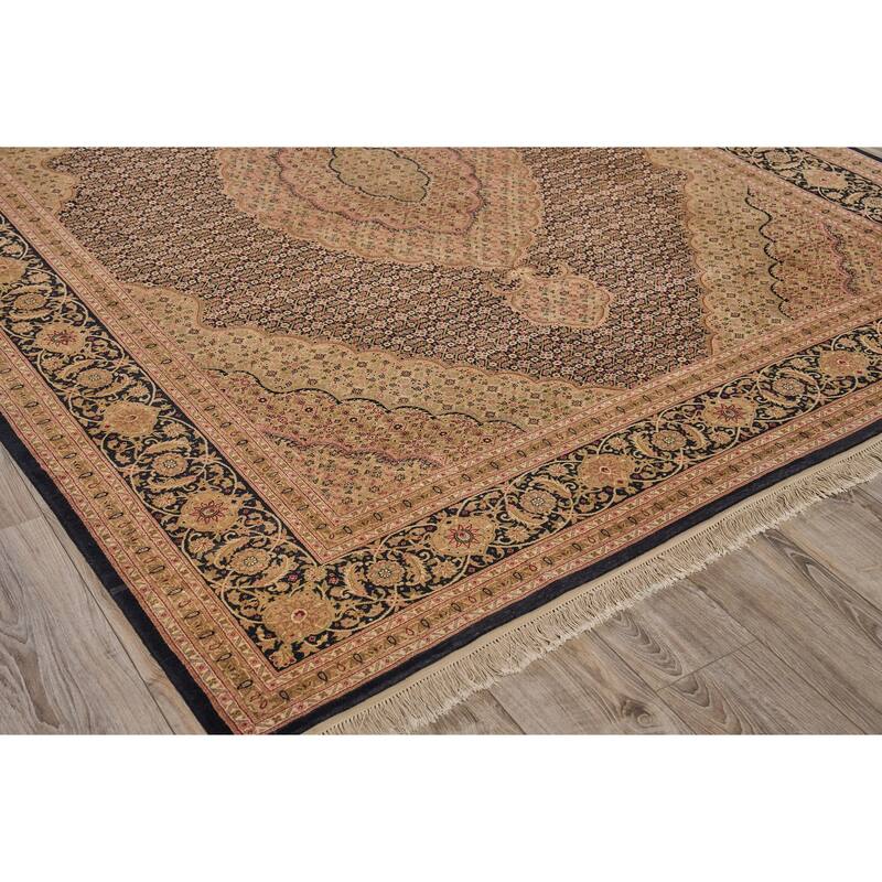 EXQUISITE RUGS ONE-OF-A-KIND Super Fine Tabriz Hand Knotted Beige/Black Rug - 8'x10'