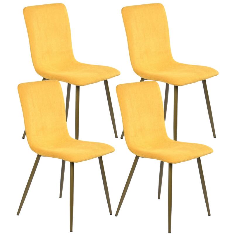 HomeRoots Set of Four Yellow and Gold Upholstered Fabric Dining Side Chairs - 17.00 in. x 35.00 in. x 17.00 in.