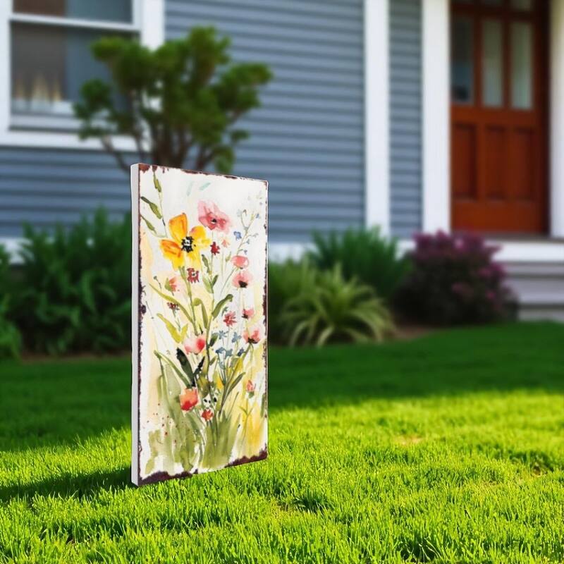 HomeRoots 30" Green Pink White And Yellow Solid Wood Floral Bouquet Garden Stake - Green/White/Pink - Wood