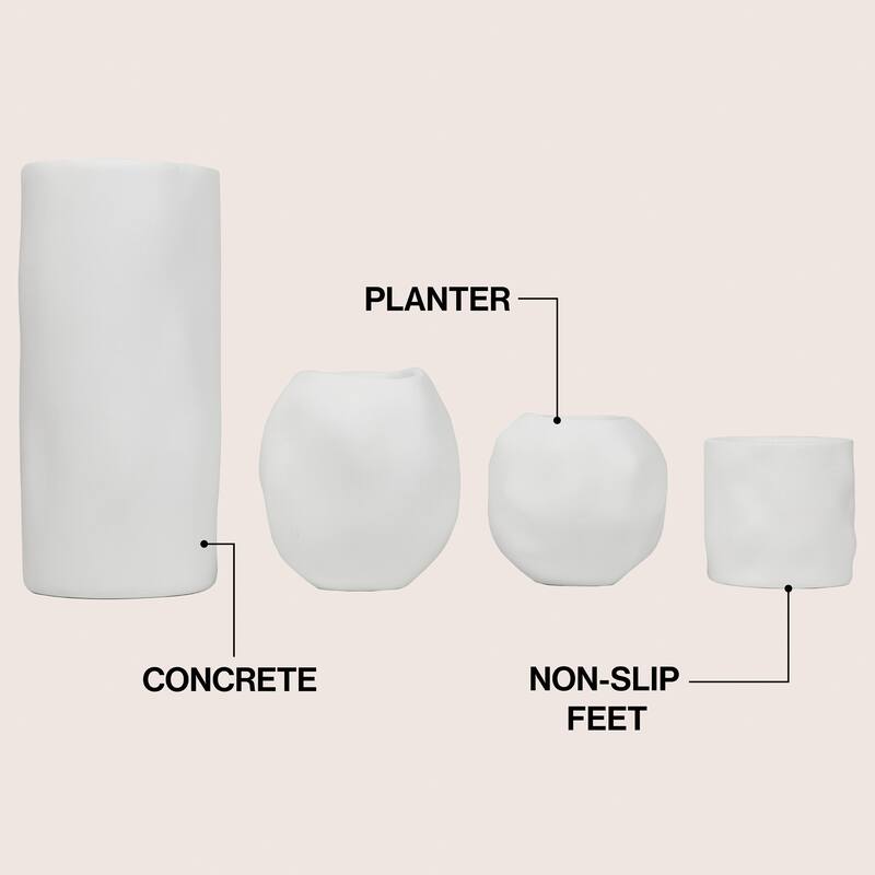 JONATHAN Y Linden Handmade Concrete Organic Sculptural Cylinder and Round Planter Set with Drainage Holes (Set of 4)