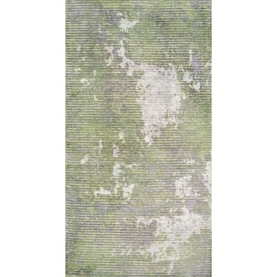 Hand Knotted Oriental Viscose Silk Carpet Modern All-Over Green Abstract Area Rug - 4' 0'' X 2' 0''