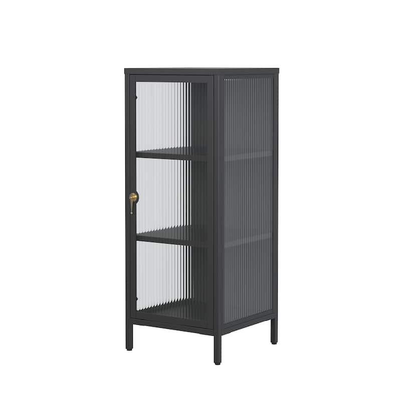 Benoite 40.02-inch Black One Door Metal Storage Cabinet with Fluted Clear Door and Gold Handle - 40.02