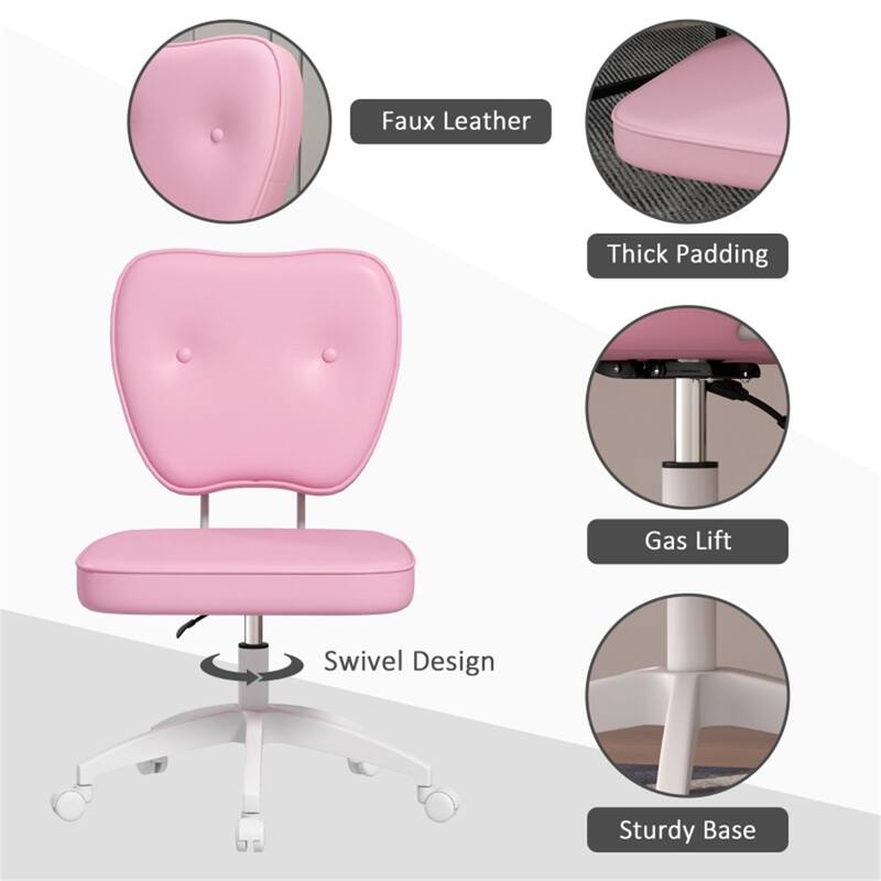 Pink PU Leather Office Chair with Swivel Wheels and Adjustable Height - 18" W x 23.25" D x 32.25" -36.25" H