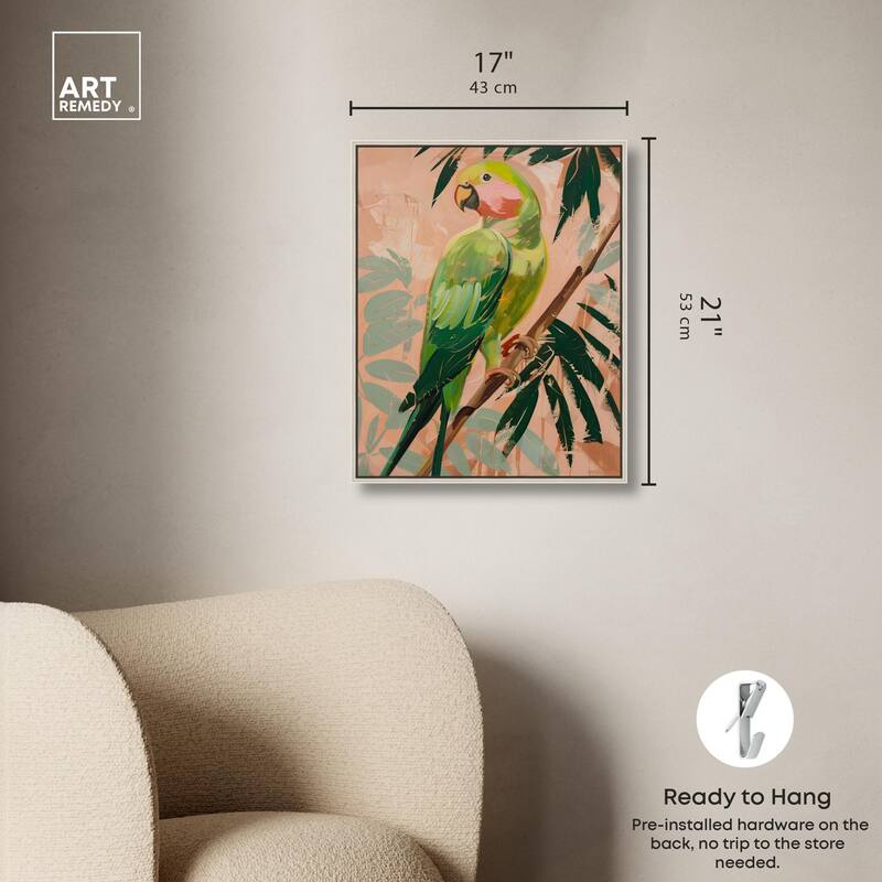 Coral and Green Parrot II Canvas by Art Remedy