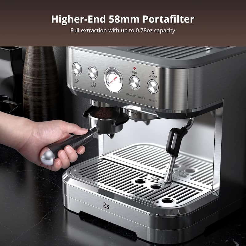 Espresso Machine with Grinder and Milk Frother, 15 Bar Pump Cappuccino Latte Machine with Burr Conical Grinder