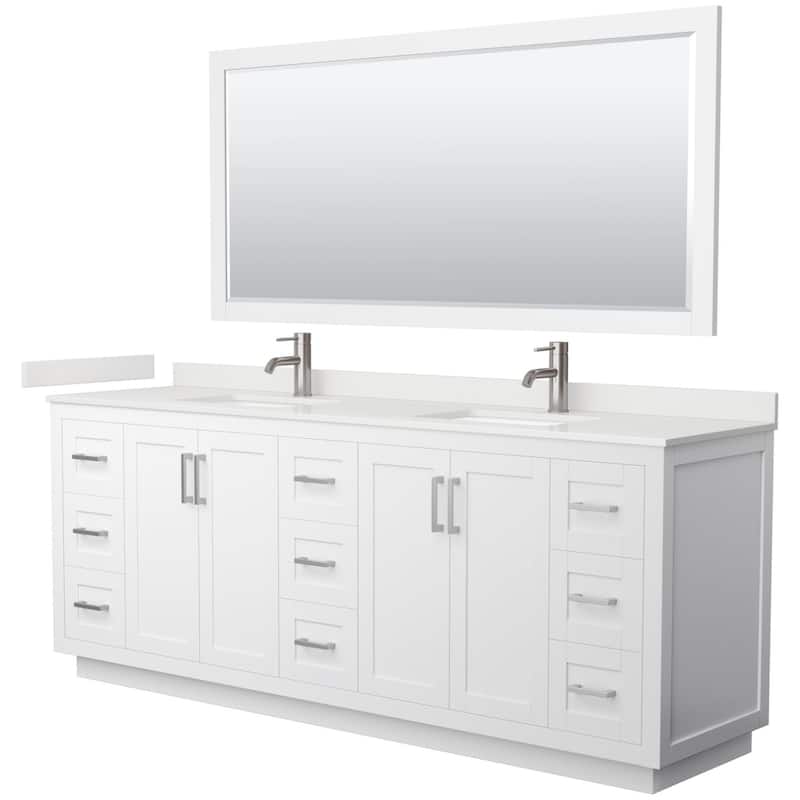 Wyndham Collection WCF292984D-QTZ-UNSM70 Miranda 84" Free Standing - White / White Quartz Top / Brushed Nickel Hardware