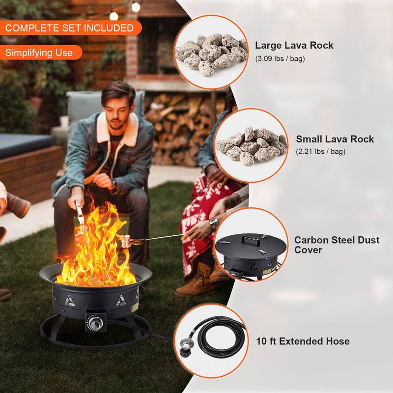 Black Steel Smokeless Propane Gas Fire Pit, Portable with Flame Control