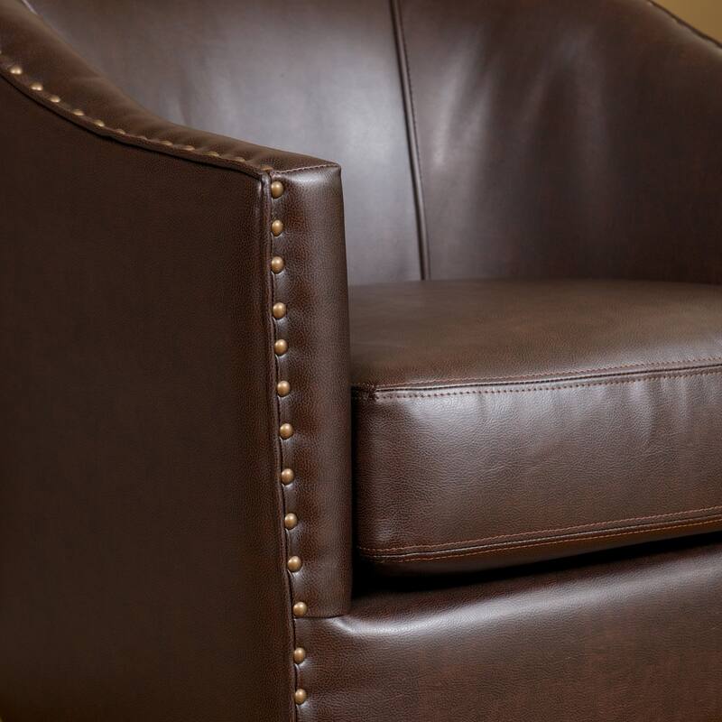 Roomfitters Faux Leather Club Chair with Nailhead Trim, Comfortable Cushioned Accent Armchair for Living Room Seating