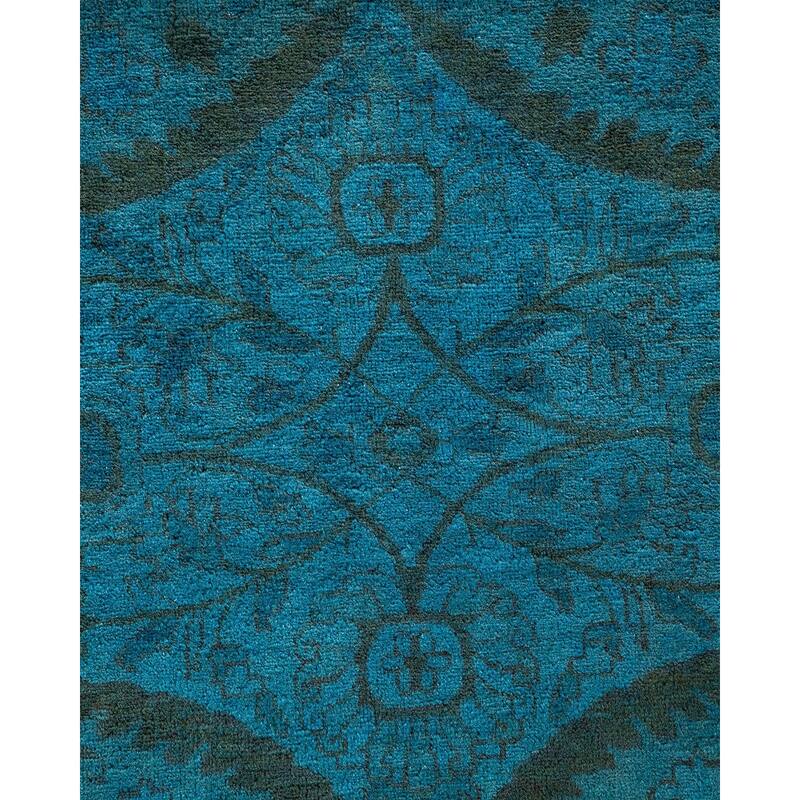 Overton Hand Knotted Wool Vintage Inspired Modern Contemporary Overdyed Blue Area Rug - 10' 2" x 13' 10"