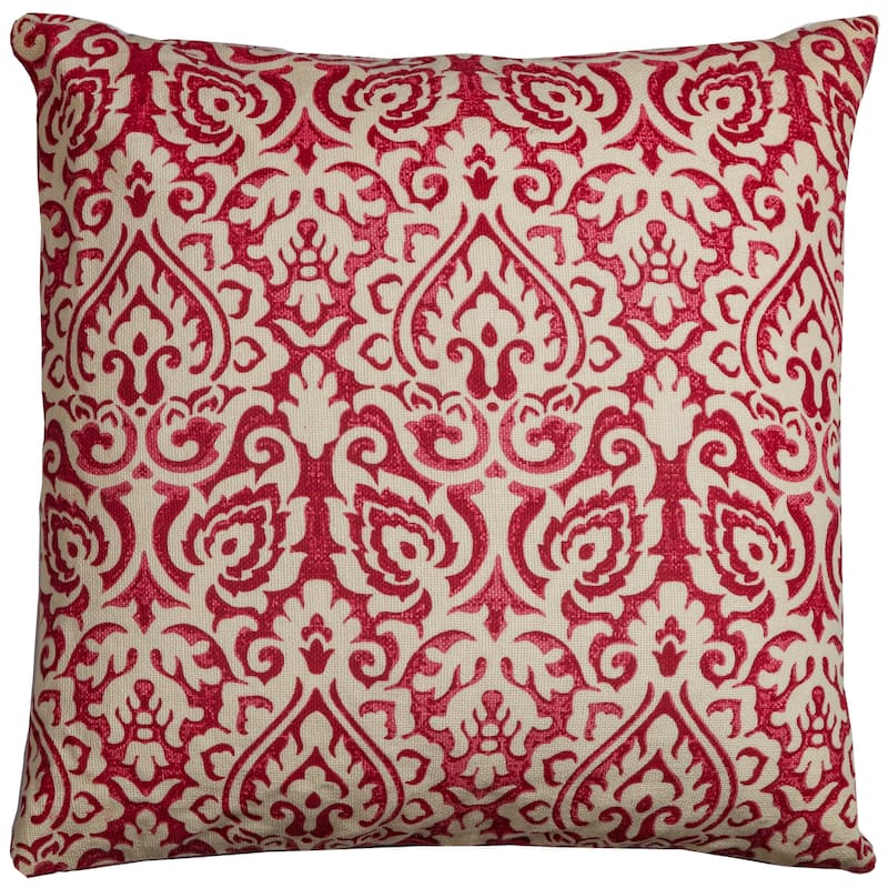 Rizzy Home Distressed Damask Print Throw Pillow Cover - Red/ Natural