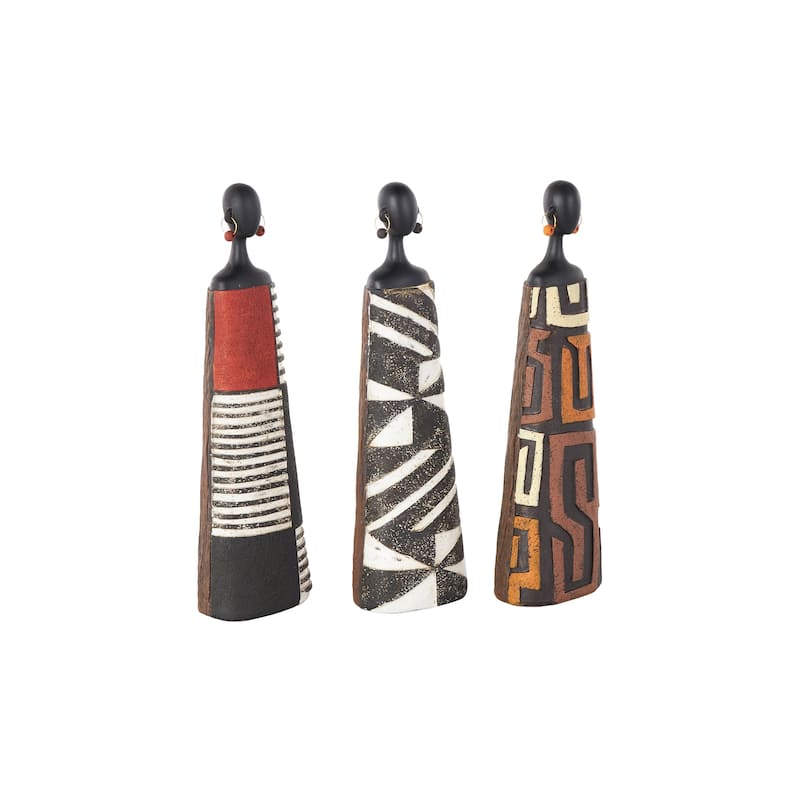 Resin Woman African Sculpture with Red, Orange, and White Dresswear - Set of 3 Black - Roche River Decor