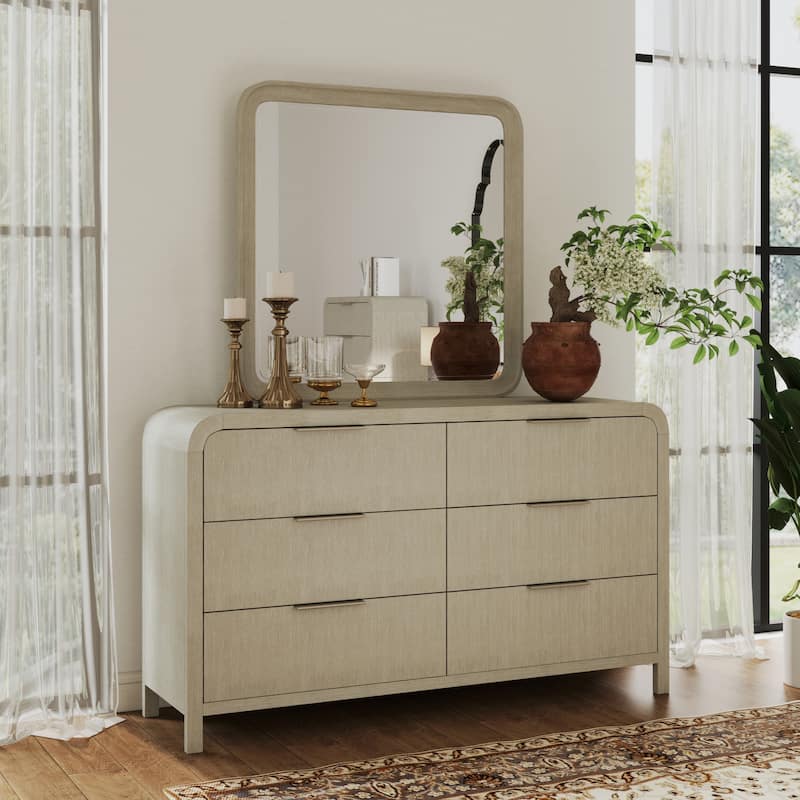 Roundhill Furniture Tavari 6-Piece Bedroom Set with Panel Bed, Dresser, Mirror, Two Nightstands, and Chest in Light Gray