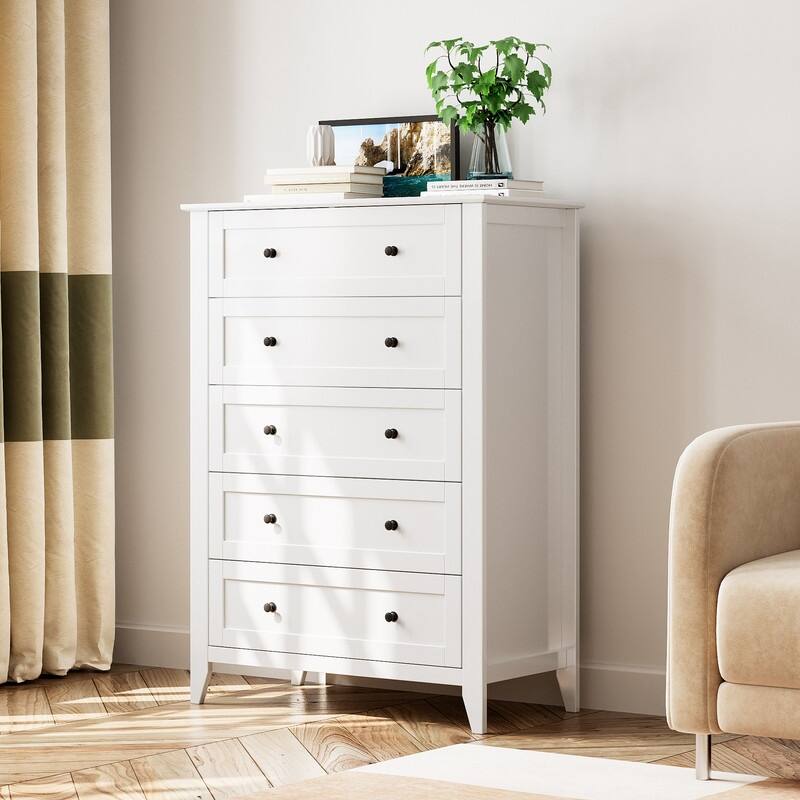 5 Drawer Dresser with Deep Drawers and Nickel Round Handle