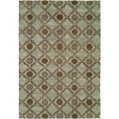 Transitional Blue Hand-Knotted Wool Area Rug