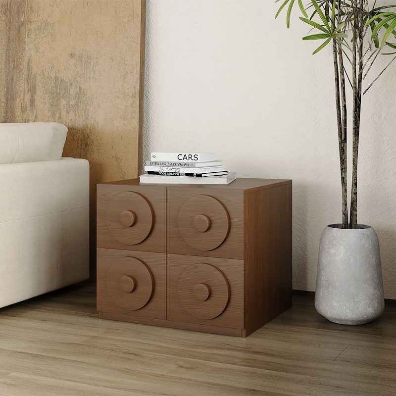 Modern 1-4 Pieces Modular Walnut Color Cabinets,TV Stands with Brown Solid Wood Veneer, Drawers & Caninets