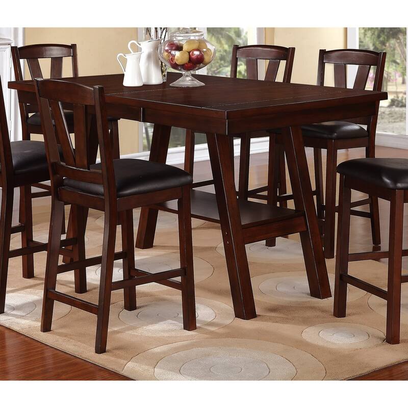 Dining Table Rectangle Dining Table w Shelve 1pc Counter Height Table Only Rubber wood Dark Walnut Finish Dining Room Fu