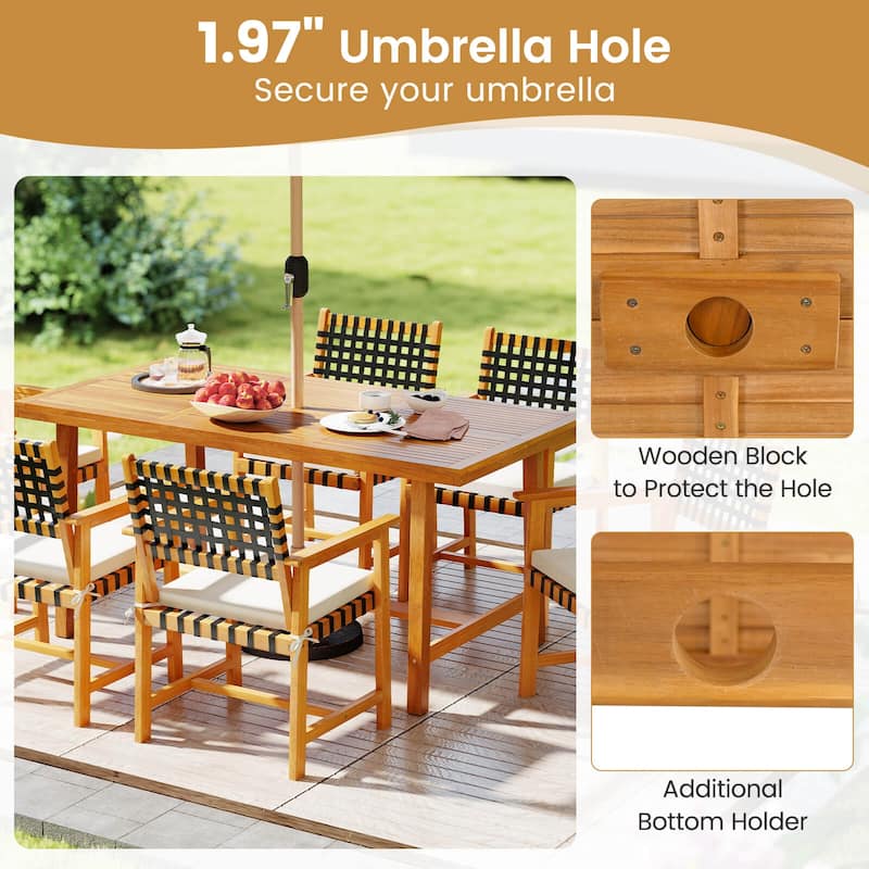 Costway 63" Acacia Wood Dining Table for 6 People with 1.97" Umbrella - See Details
