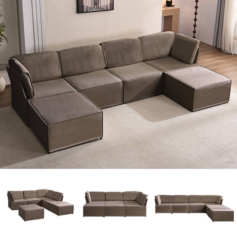 Mixoy Oversized Modular Sectional Sofa, U/L-Shaped Couch with Deep Seat, Ottoman, Convertible Modern Linen Sleeper Sofa Bed