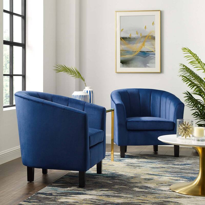 Silver Orchid Streitmann Channel Tufted Velvet Armchair (Set of 2) - Navy