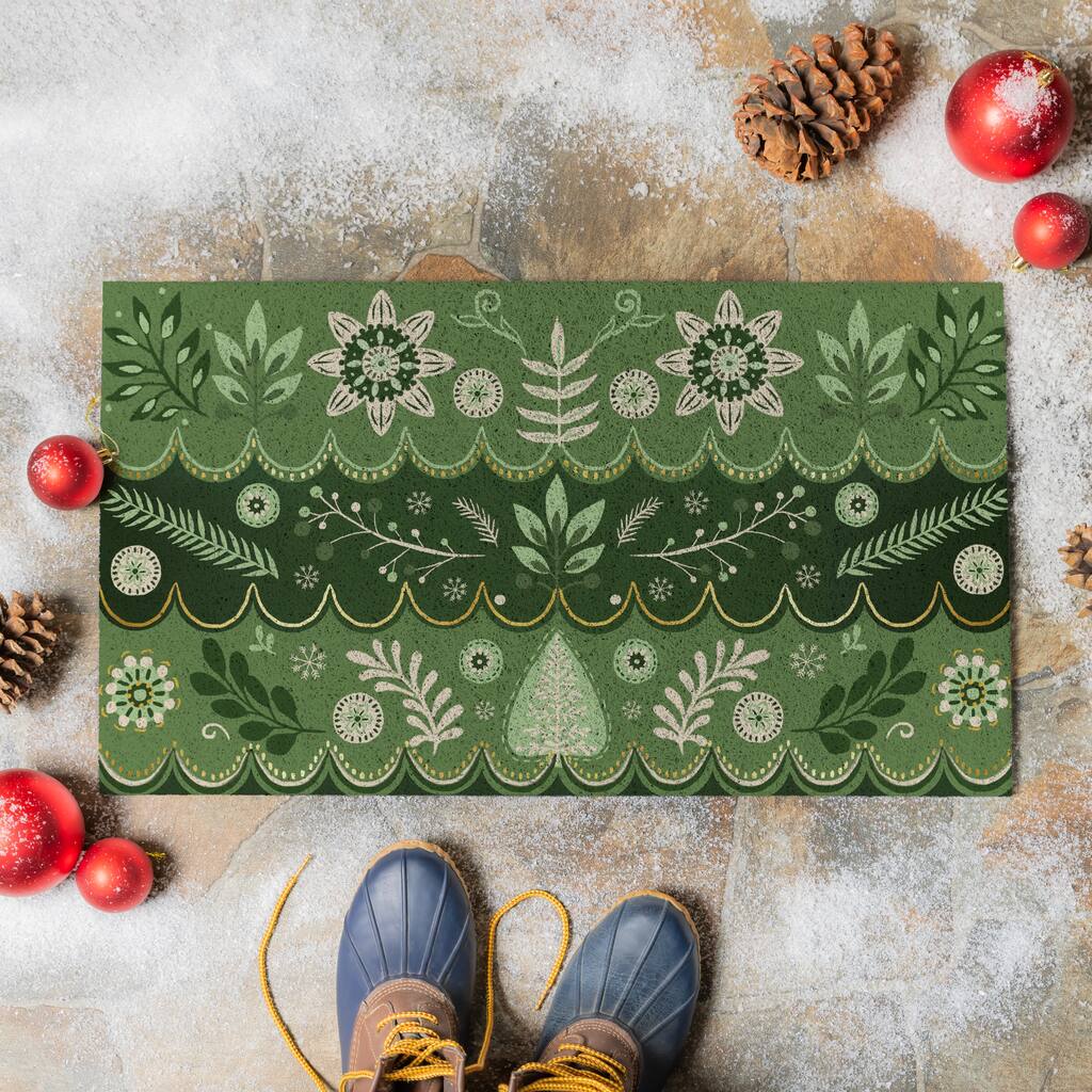 Shades of Green Scandi PVC Trapper Door Mat - 28" x 16"