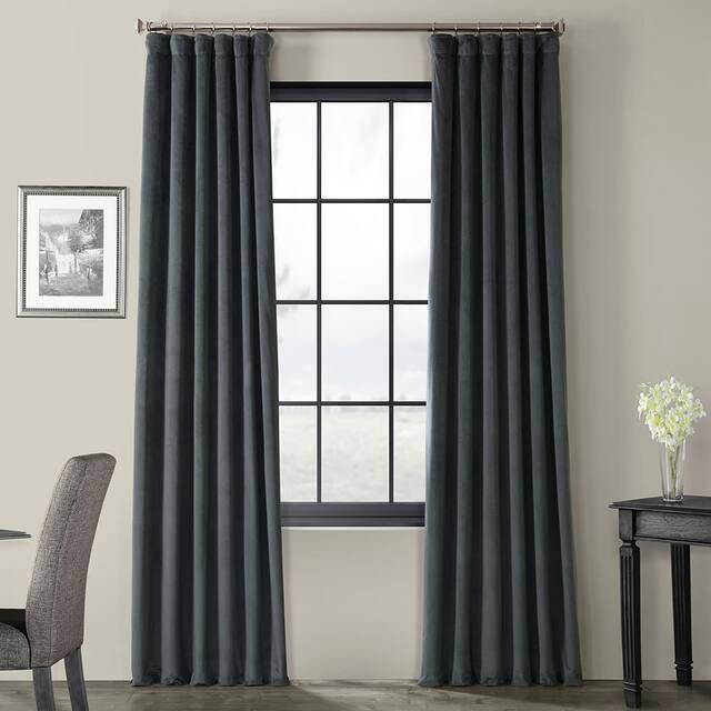 Exclusive Fabrics Signature Blackout Velvet Curtain (1 Panel) - 50 X 96 - Distance Blue Grey