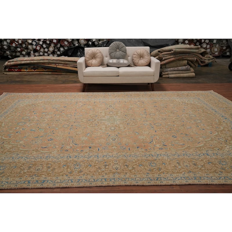Hand Knotted Oriental 100% Wool Carpet Traditional Floral Oranges & Rust Kashan Area Rug - 13' 10'' X 9' 9''