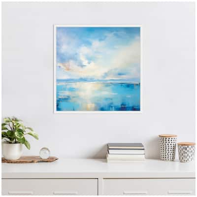 Kate and Laurel Sylvie Serence Coastal Waters Tranquil Landscape Framed Canvas by The Creative Bunch Studio
