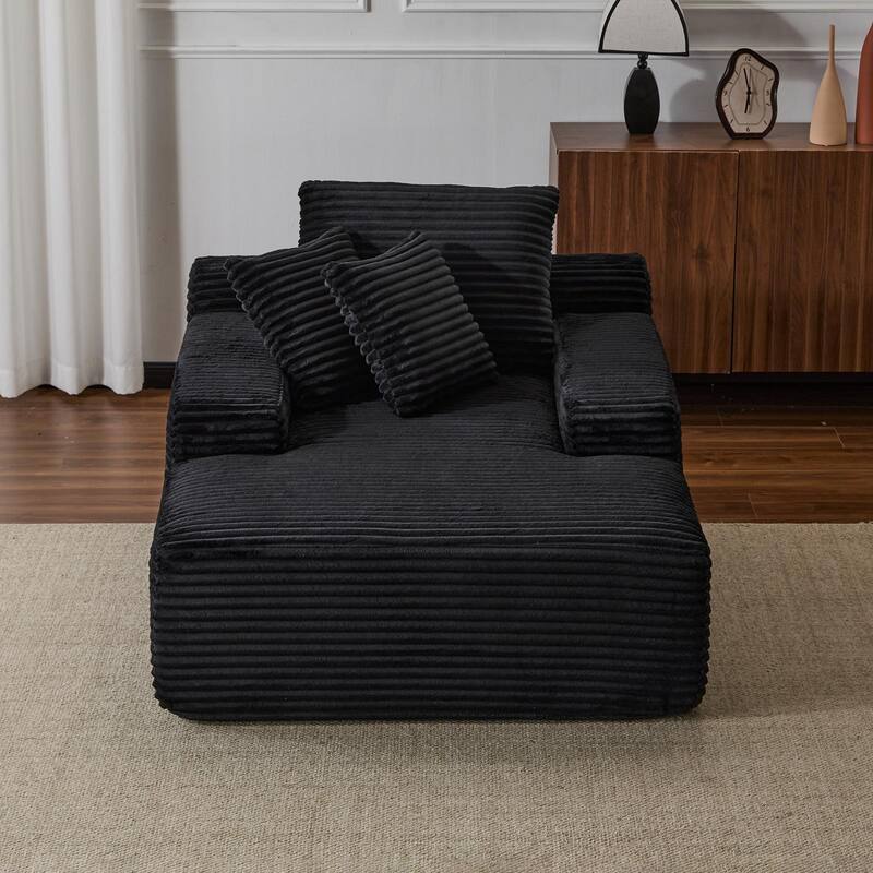 Oversized Chaise Lounge Chair, Modern Corduroy Sleeper Sofa Daybed, Black, No Assembly