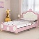 preview thumbnail 1 of 7, Princess Twin Bed with Crown Headboard, Upholstered Frame, Storage Pocket, Pink Pink