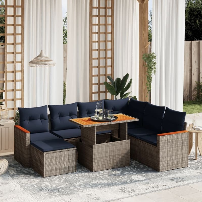 vidaXL Patio Sofa Set with Cushions Outdoor Furniture 8 Piece Poly Rattan - 21.7 x 24.4 x 27.2 - Grey
