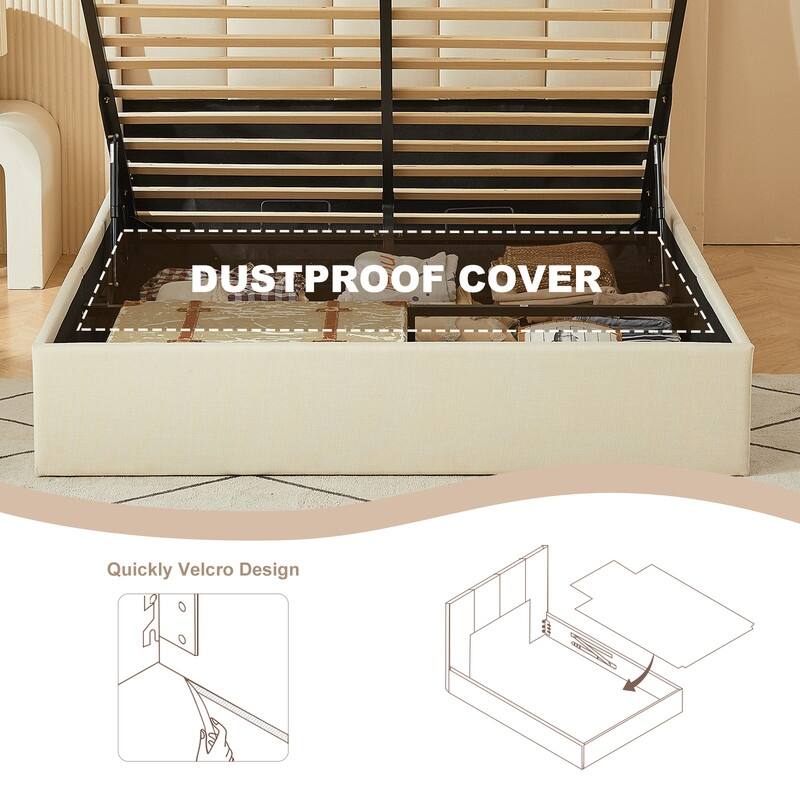 Linen Wingback Hydraulic Lift Up Storage Upholstered Platform Bed