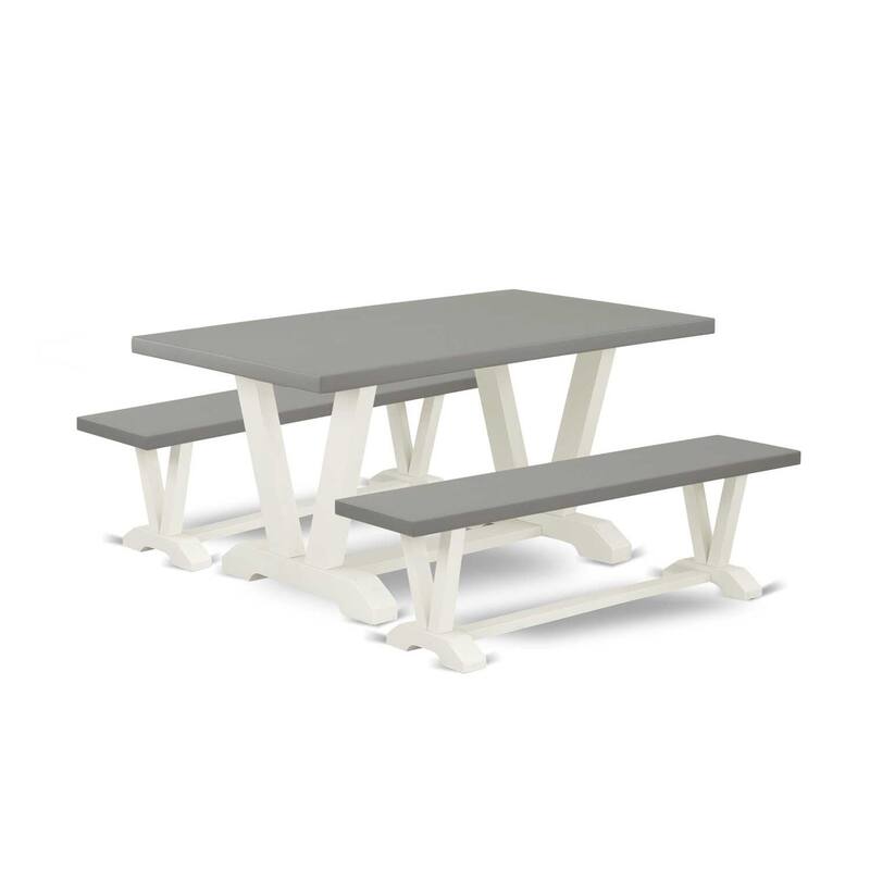 HomeStock 3-Piece Rectangle Natural Oak Finish Solid Wood Top Dining Table with 2-Benches