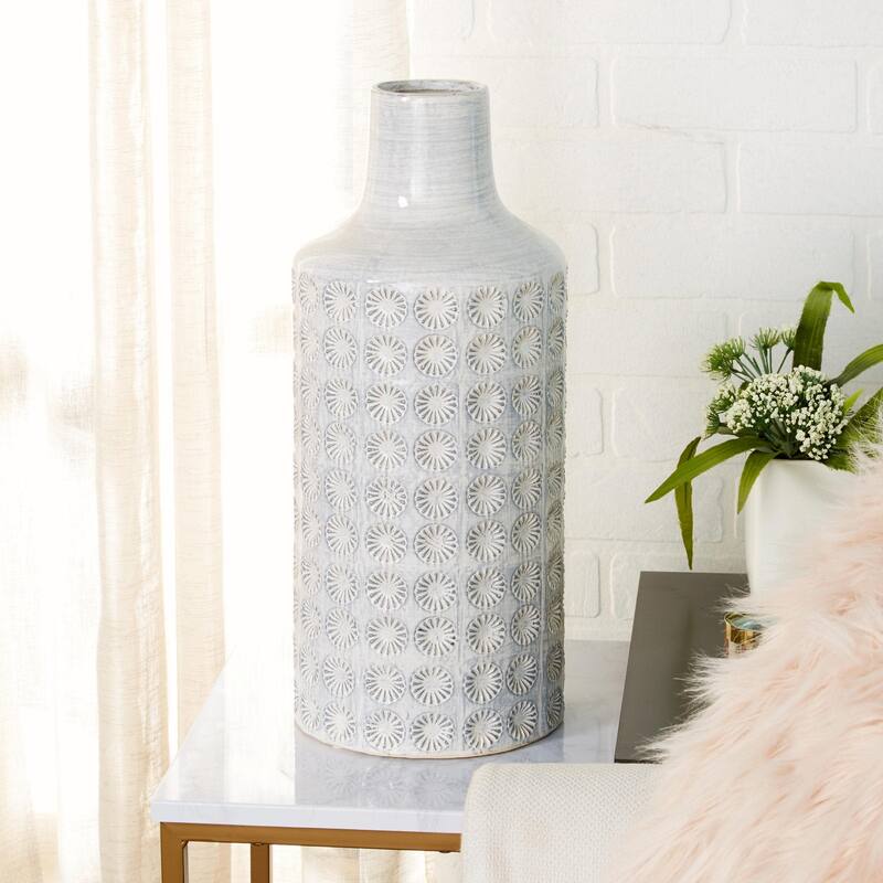 Porcelain Ceramic Floral Decorative Vase - White or Gray - CosmoLiving by Cosmopolitan