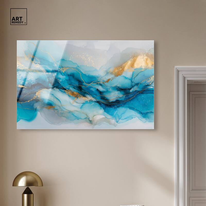 Ethereal Blue and Gold Acrylic by Art Remedy, Ready to Hang