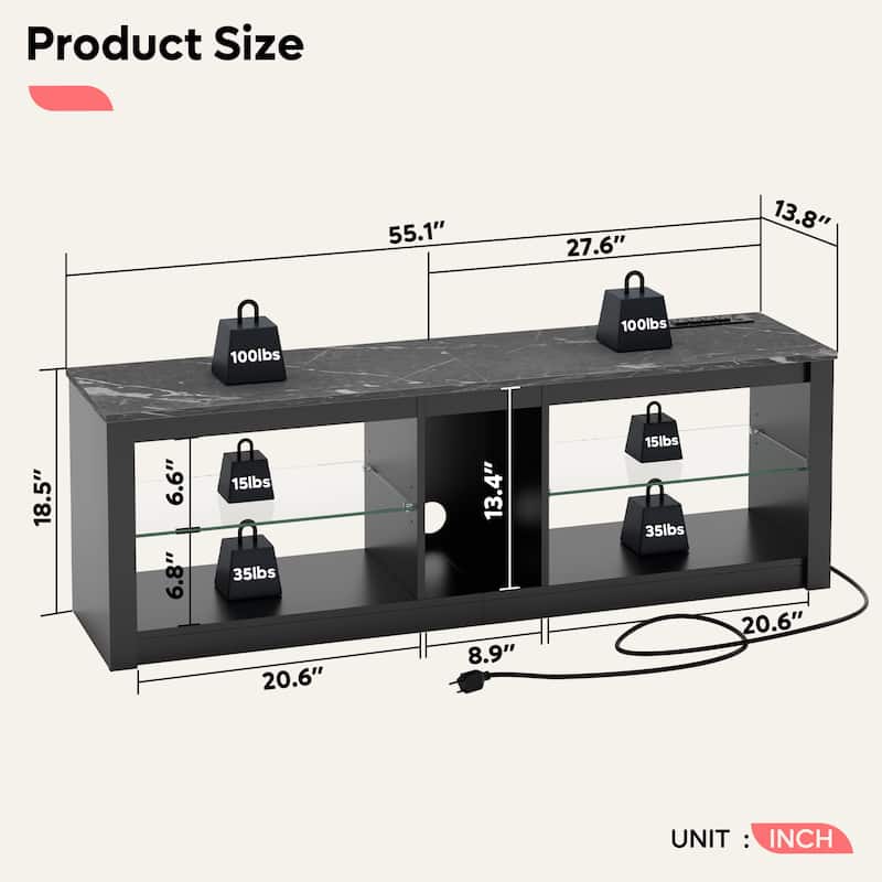 55" LED TV Stand for 60 inch TV with Power Outlet-Entertainment Center - 55 inches