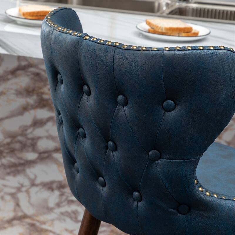 Modern Faux Leather Tufted Nailhead Trim Barstool Set of 2
