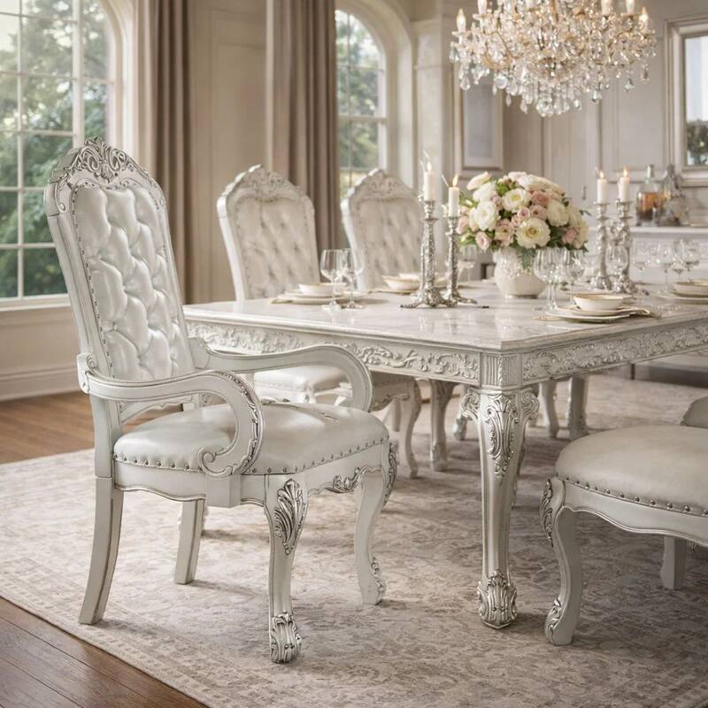 Aurora 27 Inch Executive Office Chair, Faux Leather, Tufted, Bone White