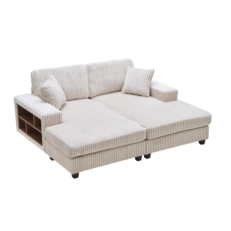 79.5" Corduroy Sectional Sofa Sleeper Sofa, Convertible Double Chaise Lounges Couch