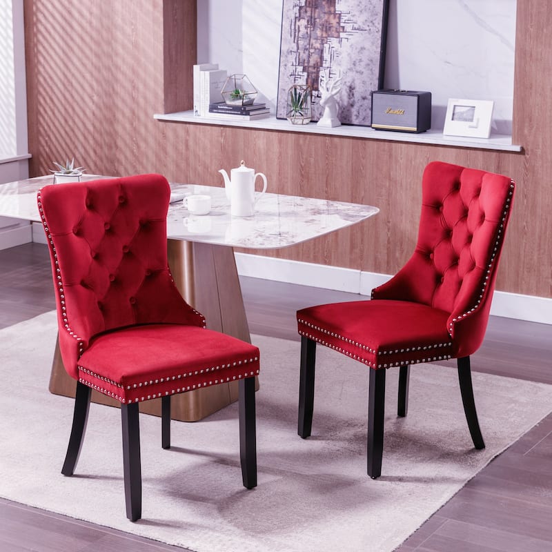 Set of 2 Velvet Tufted Upholstered Dining Chair with Wood Legs