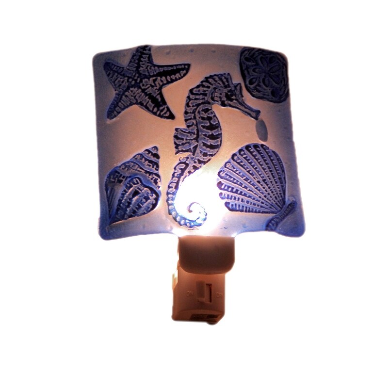 Shop Blue Seahorse Hand Painted Art Glass Plug In Night Light
